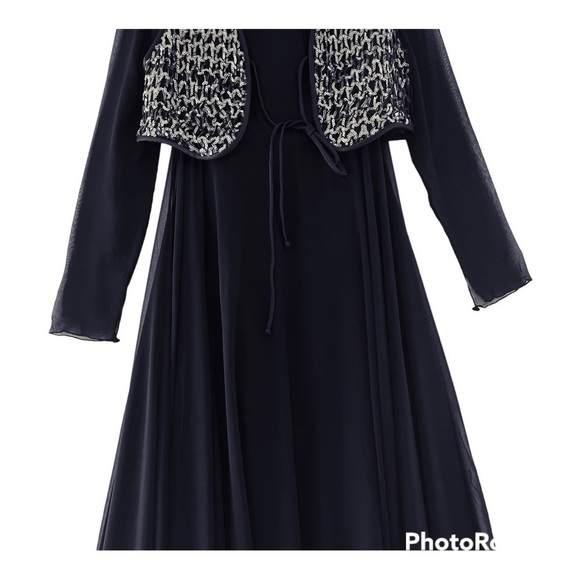 JEANNENE BOOHER Dead-stock Vintage Black Silk Georgette Dress with Sequin Vest - Picture 2 of 16